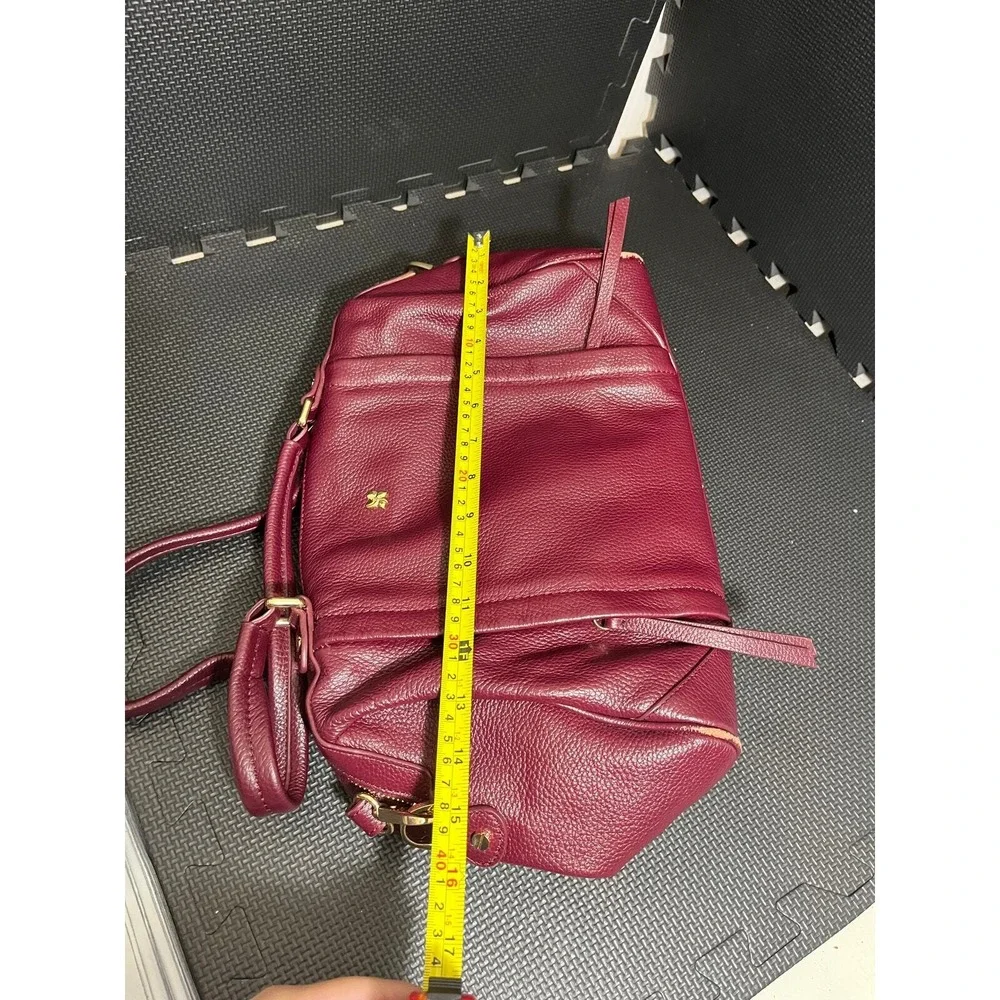 Ora Delphine Satchel Bag Womens Large Burgundy Pebbled Leather Gold Hardware